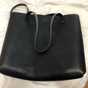 Black leather tote bag